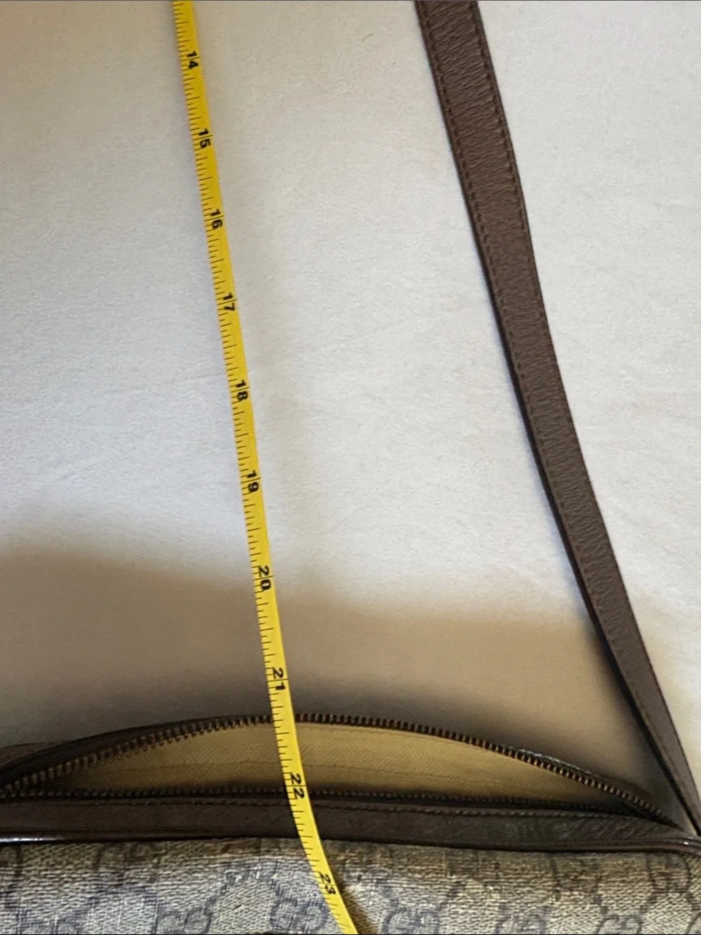 Gucci Beige GG Supreme crossbody with Green-Red Web and Brown Trim